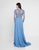 Terani Couture - 1811M6579 Long Sleeve Queen Anne Lace A-Line Gown In Blue and Neutral