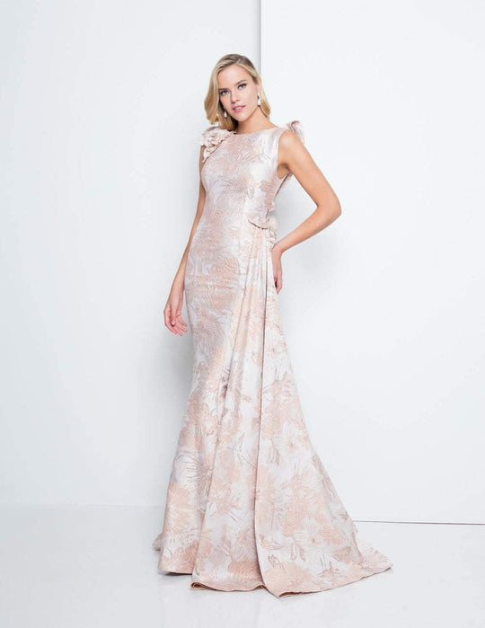 Terani Couture - 1811M6581X Floral Brocade Open Back Long Gown In Neutral and Floral