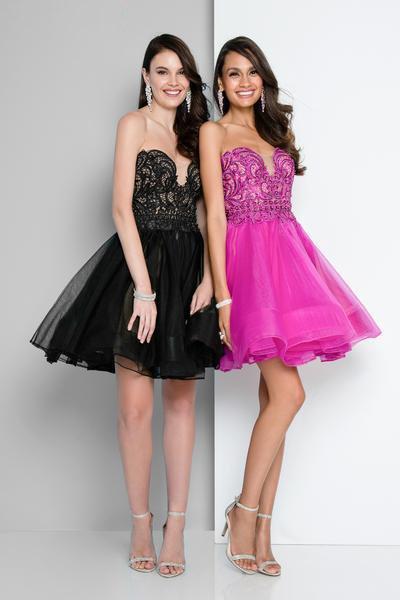 Terani Couture - 1811P5113 Embroidered Sweetheart Bodice A-Line Dress In Black and Pink