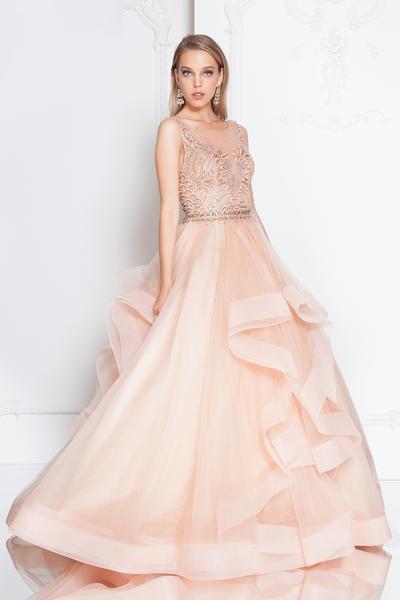 Terani Couture - 1811P5781 Embroidered Illusion Lace Ballgown In Neutral