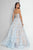 Terani Couture - 1811P5813 Beaded Floral Appliqued Organza Ballgown In Blue and Neutral