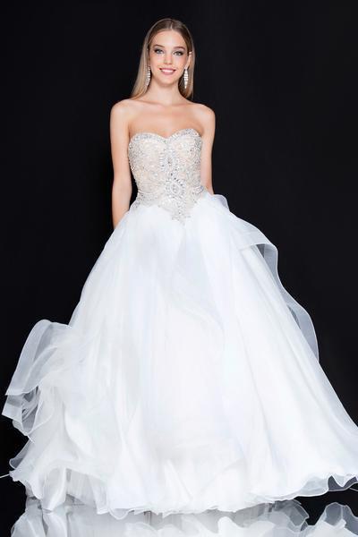 Terani Couture - 1811P5839 Strapless Sweetheart Beaded Basque Ballgown In White