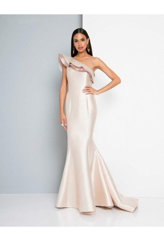 Terani Couture - 1811E6112 Ruffled Asymmetric Mermaid Dress In Neutral