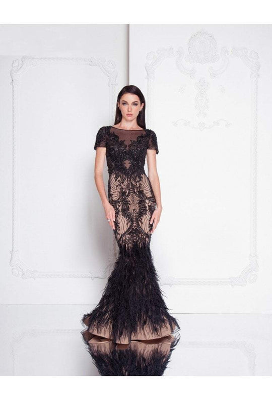 Terani Couture - 1811GL6428 Embellished Illusion Bateau Mermaid Dress In Black and Neutral