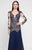 Terani Couture - 1811M6573 Long Sleeve Intricate Lace Queen Anne Gown In Blue