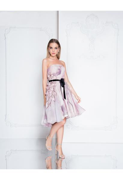 Terani Couture - 1811P5002 Strapless 3D Floral Cocktail Dress In Silver and Pink