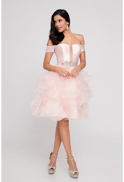 Terani Couture - 1811P5114 Off-Shoulder Ruffled Cocktail Dress In Pink