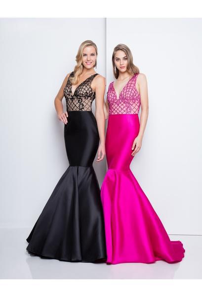 Terani Couture - 1811P5229 Beaded Plunging V-Neck Mermaid Gown In Black and Pink