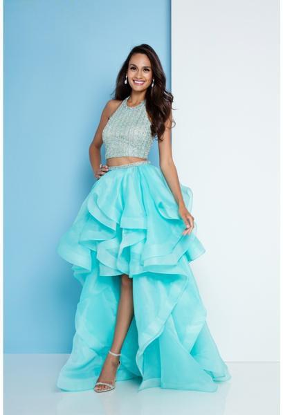 Terani Couture - 1811P5703 Two Piece Embellished High Low Dress In Blue and Green