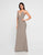 Terani Couture - 1812B5423 Plunging V-Neck Low Cut Sheath Gown In Neutral