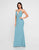 Terani Couture - 1812B5423 Plunging V-Neck Low Cut Sheath Gown In Blue