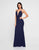 Terani Couture - 1812B5423 Plunging V-Neck Low Cut Sheath Gown In Blue