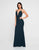 Terani Couture - 1812B5423 Plunging V-Neck Low Cut Sheath Gown In Blue and Green