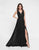 Terani Couture - 1812B5427 Sleeveless Gathered V-Neck High Slit Gown In Black