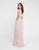 Terani Couture - 1812B5427 Sleeveless Gathered V-Neck High Slit Gown In Pink