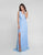 Terani Couture - 1812B5427 Sleeveless Gathered V-Neck High Slit Gown In Blue