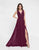 Terani Couture - 1812B5427 Sleeveless Gathered V-Neck High Slit Gown In Purple