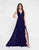 Terani Couture - 1812B5427 Sleeveless Gathered V-Neck High Slit Gown In Blue