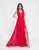 Terani Couture - 1812B5427 Sleeveless Gathered V-Neck High Slit Gown In Red