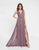 Terani Couture - 1812B5427 Sleeveless Gathered V-Neck High Slit Gown In Pink