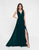 Terani Couture - 1812B5427 Sleeveless Gathered V-Neck High Slit Gown In Blue and Green