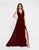 Terani Couture - 1812B5427 Sleeveless Gathered V-Neck High Slit Gown In Red