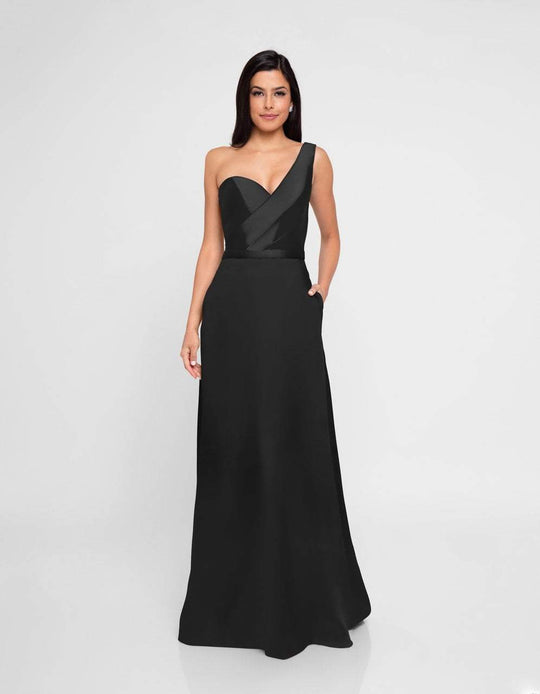 Terani Couture - 1812B5428 Pleated Asymmetrical Neck A-Line Gown In Black