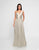 Terani Couture - 1812B5428 Pleated Asymmetrical Neck A-Line Gown In Neutral