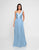 Terani Couture - 1812B5428 Pleated Asymmetrical Neck A-Line Gown In Blue