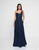 Terani Couture - 1812B5428 Pleated Asymmetrical Neck A-Line Gown In Blue
