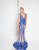 Terani Couture - 1812GL6510 Deep V-Neck Lace Fitted Gown In Neutral and Blue