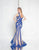 Terani Couture - 1812GL6510 Deep V-Neck Lace Fitted Gown In Neutral and Blue