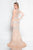 Terani Couture - 1812P5351 Beaded Nude Illusion High Slit Column Gown In Neutral