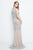 Terani Couture - 1812P5351 Beaded Nude Illusion High Slit Column Gown In Blue and Neutral