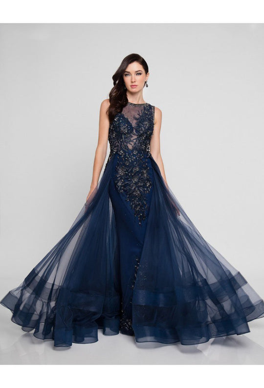 Terani Couture - 1812E6266 Embellished Illusion Jewel Ballgown In Blue