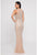 Terani Couture - 1812GL6504 Silver Embellished Plunging V-neck Dress In Silver and Neutral