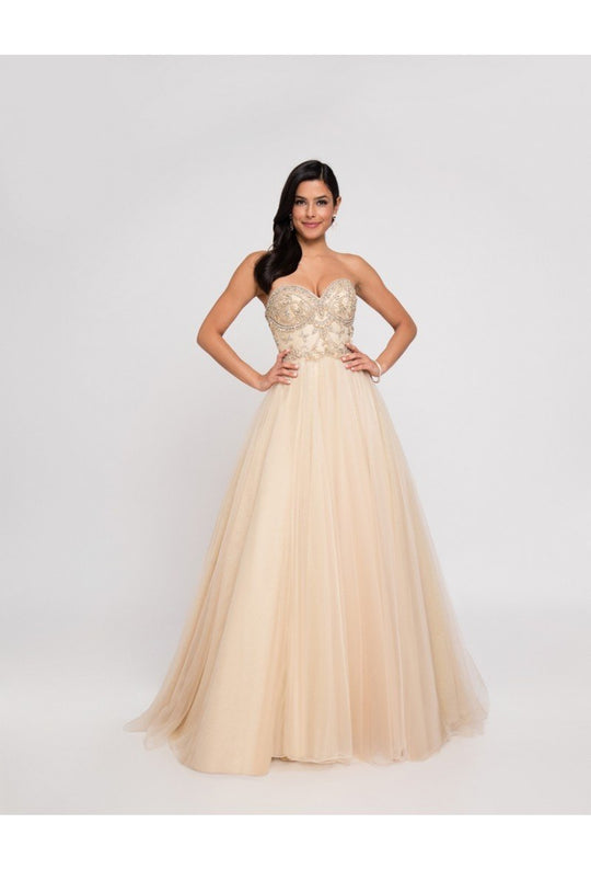 Terani Couture - 1812P5404 Beaded Sweetheart Tulle Ballgown In Nude