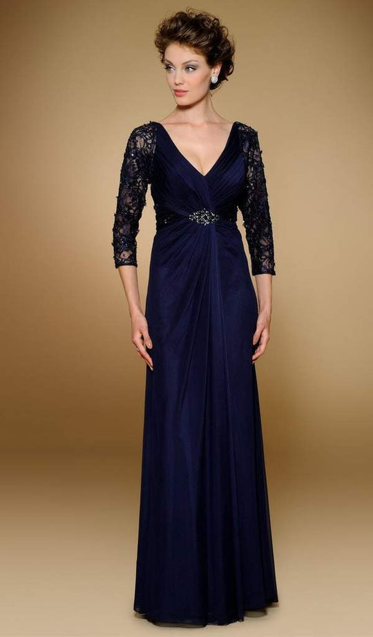 Rina di Montella - RD1813-1 Pleated Surplice Bodice Chiffon Gown In Blue