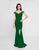 Terani Couture - 1813B5185 Sculpted Off Shoulder High Slit Sheath Gown In Green