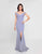 Terani Couture - 1813B5185 Sculpted Off Shoulder High Slit Sheath Gown In Purple