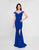 Terani Couture - 1813B5185 Sculpted Off Shoulder High Slit Sheath Gown In Blue