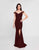 Terani Couture - 1813B5185 Sculpted Off Shoulder High Slit Sheath Gown In Red