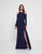Terani Couture - 1813B5187 Long Sleeve Cutaway Shoulder Sheath Gown In Blue