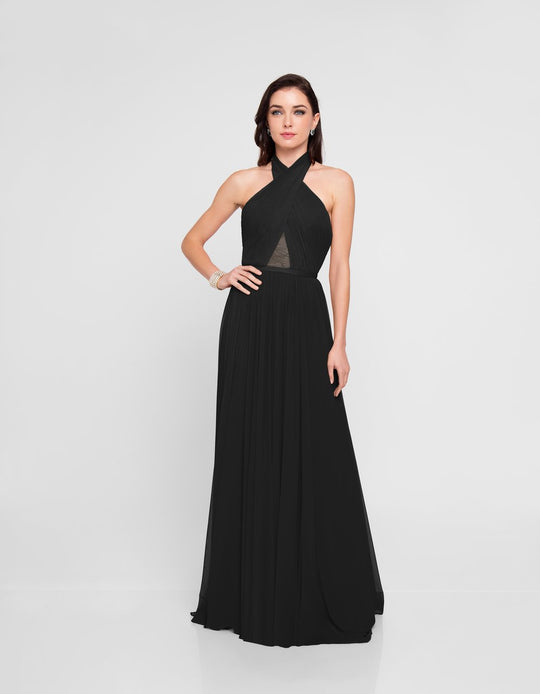 Terani Couture - 1813B5193 Crisscross High Halter Illusion Cutout Gown In Black