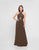 Terani Couture - 1813B5193 Crisscross High Halter Illusion Cutout Gown In Brown