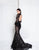 Terani Couture - 1813E6346 High Neck Bodysuit Illusion Gown In Black and Neutral