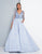 Terani Couture - 1813M6700 Quarter Length Sleeved Ballgown In Blue and Neutral