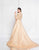 Terani Couture - 1813M6715X Collared V-Neckline Ballgown In Neutral and Gold