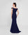 Terani Couture - 1813B5185 Sculpted Off Shoulder High Slit Sheath Gown In Blue