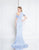 Terani Couture - 1813M6713 Pleated Off the Shoulder Evening Dress In Blue